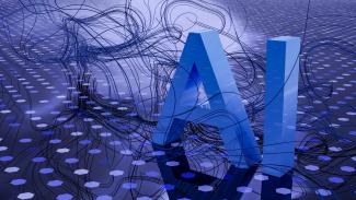 3D rendered ai text on dark digital background by Steve A Johnson courtesy of Unsplash.