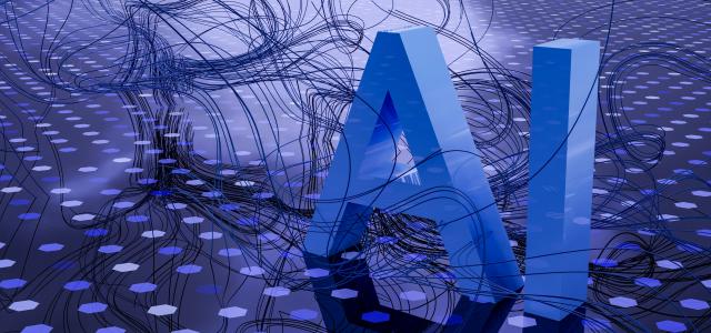 3D rendered ai text on dark digital background by Steve A Johnson courtesy of Unsplash.